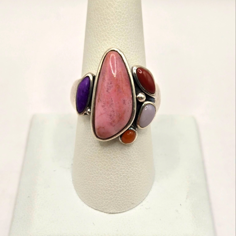 Bohemian Vintage Pink and Purple Multi Color Stone Ring Size 9